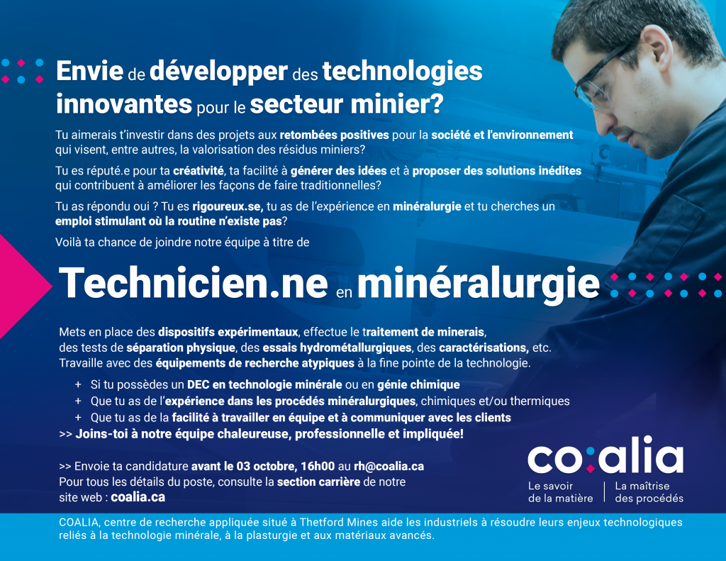 Technicien.ne en minéralurgie recherché.e visuel Technicien.ne en minéralurgie recherché.e